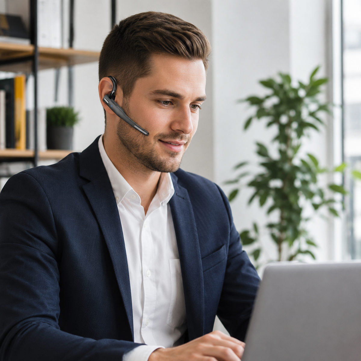 Foldable Bluetooth Headset with Dual Microphones, Noise Reduction and Hands-Free Calling