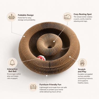 Foldable Cardboard Cat Maze Scratcher with Bell Ball