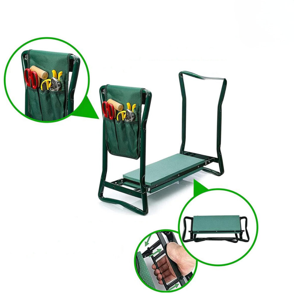 Foldable Garden Kneeler Seat Portable Gardening Stool Tool Pouch