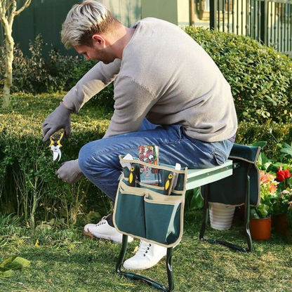 Foldable Garden Kneeler Seat Portable Gardening Stool Tool Pouch