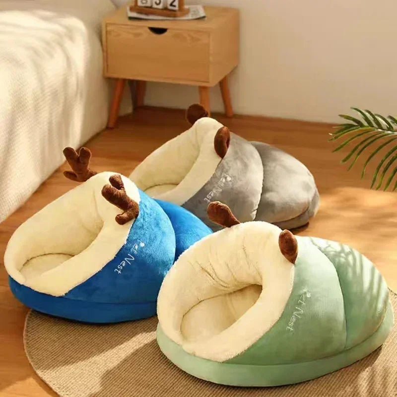 Foldable Plush Dog Bed Warm Pet Sofa Winter Sleeping Nest