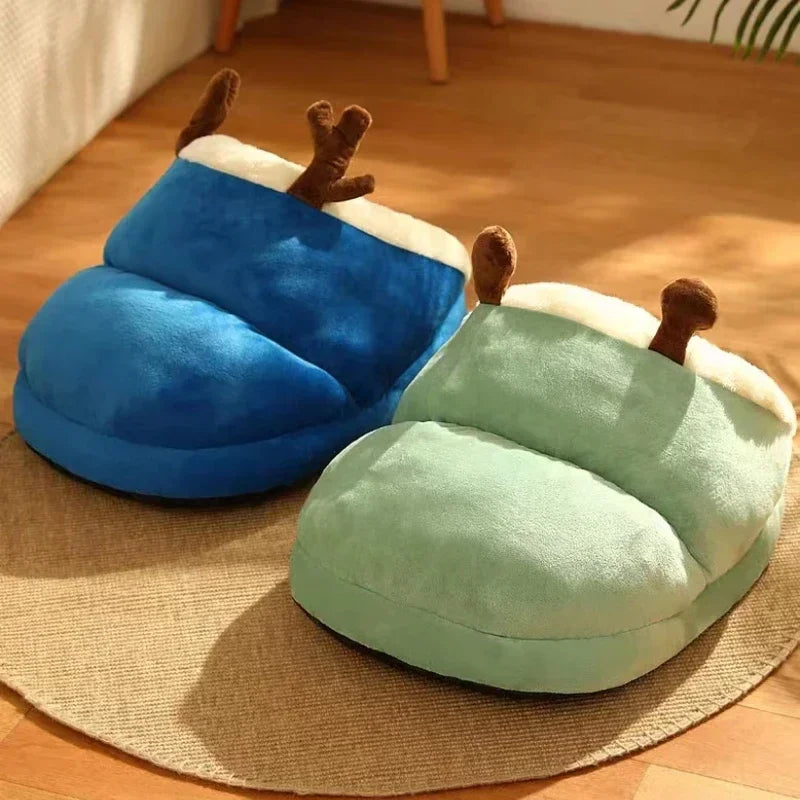 Foldable Plush Dog Bed Warm Pet Sofa Winter Sleeping Nest
