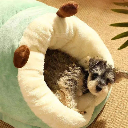 Foldable Plush Dog Bed Warm Pet Sofa Winter Sleeping Nest