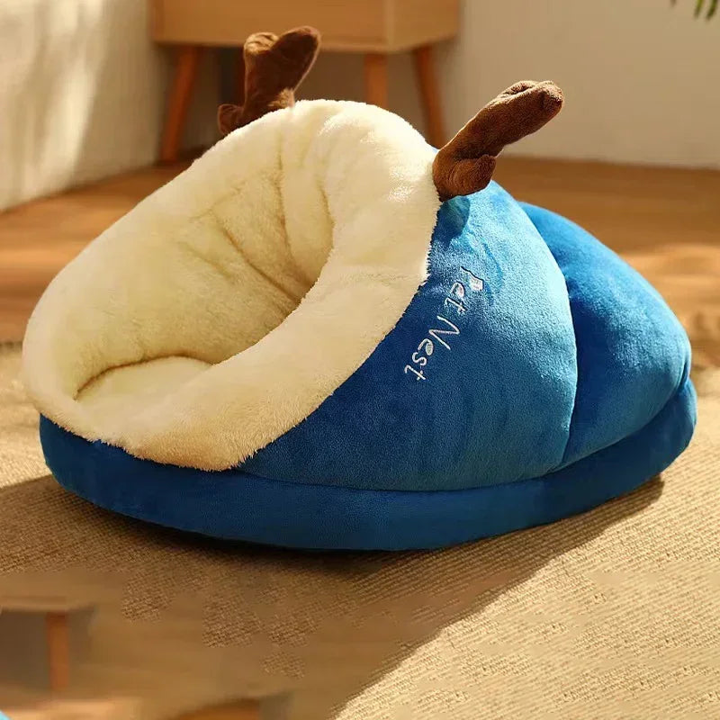 Foldable Plush Dog Bed Warm Pet Sofa Winter Sleeping Nest