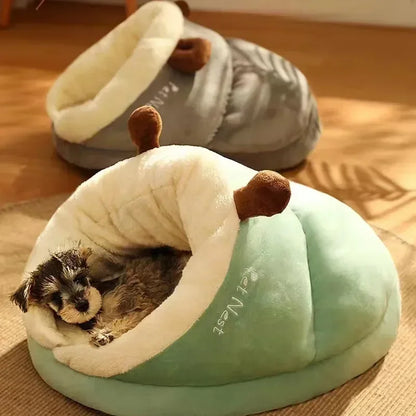 Foldable Plush Dog Bed Warm Pet Sofa Winter Sleeping Nest