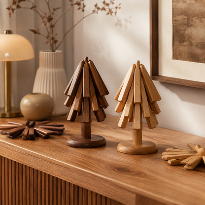 Foldable Wooden Table Mat with Decorative Design