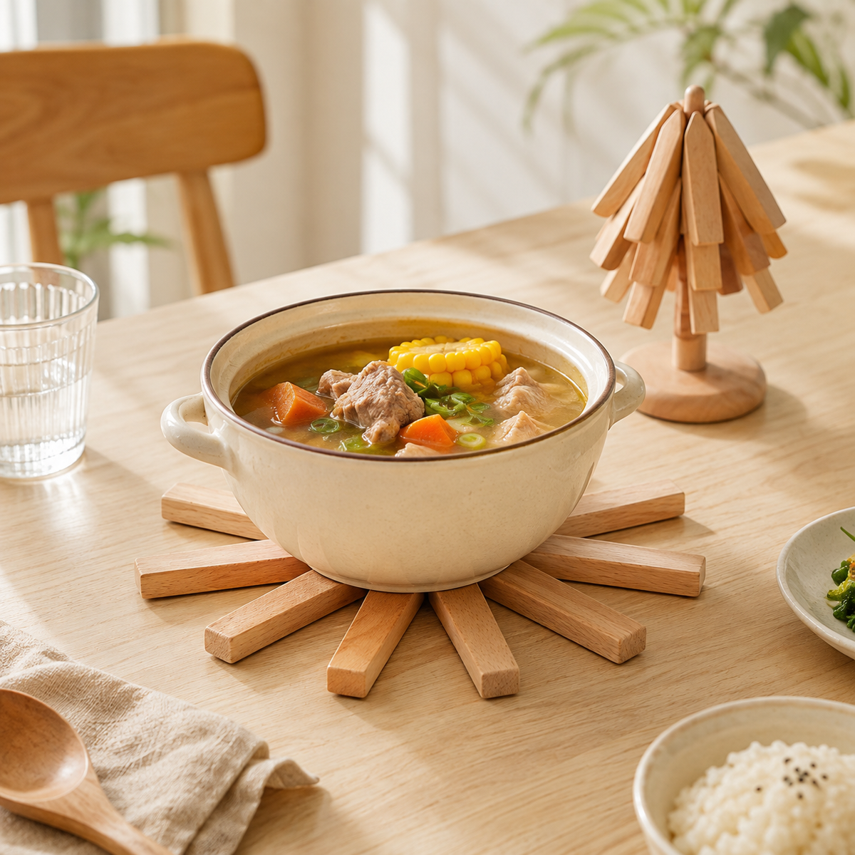 Foldable Wooden Table Mat with Decorative Design