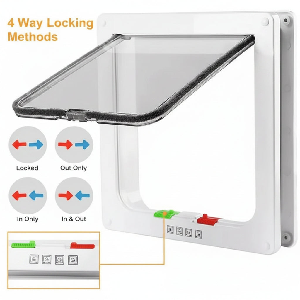 Four Way Locking Pet Door for Cats and Small Dogs Easy Access