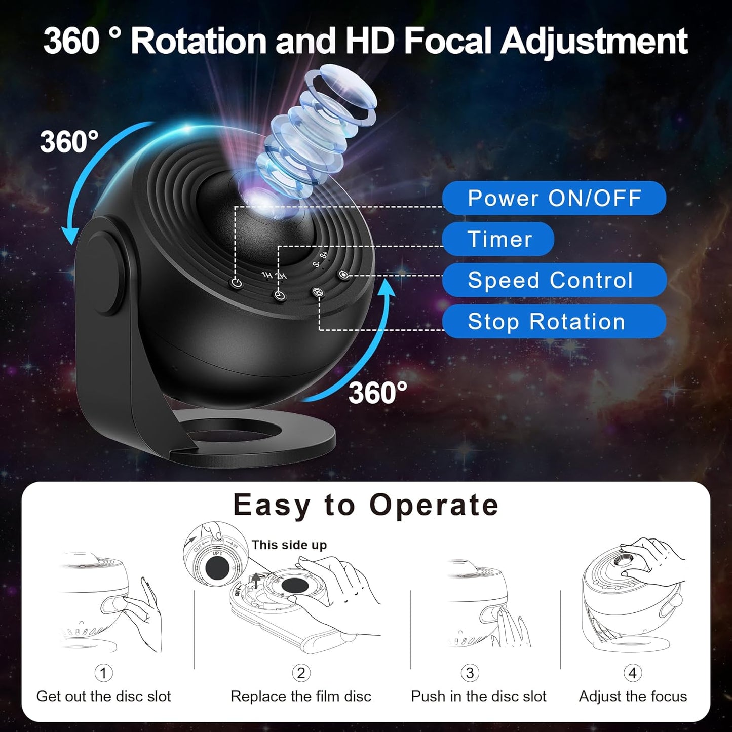 Galaxy Star Projector LED Night Light with 13 Modes Nebula Effect USB Timer Bedroom Ambient Lighting
