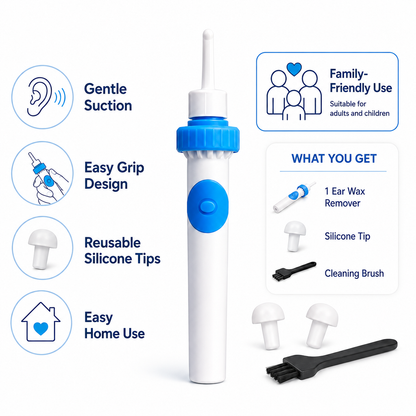 Gentle Ear Wax Remover with Ergonomic Easy-Grip Handle and Silicone Tips