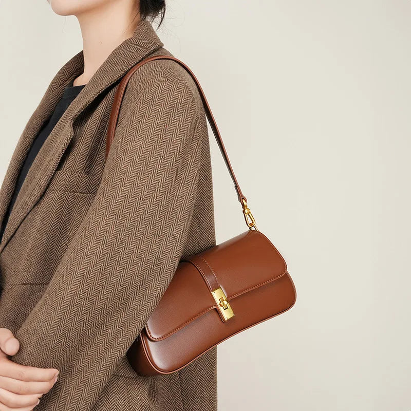 Genuine Cowhide Leather Handbag Women Elegant Shoulder Bag