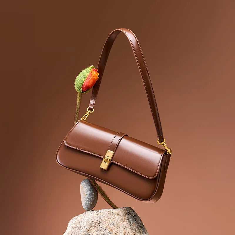 Genuine Cowhide Leather Handbag Women Elegant Shoulder Bag