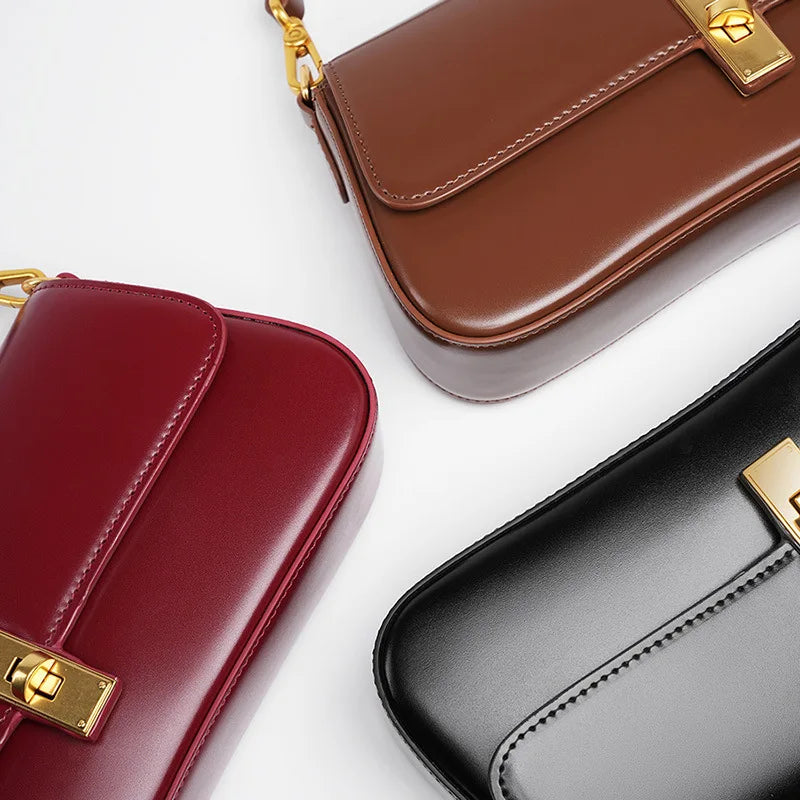 Genuine Cowhide Leather Handbag Women Elegant Shoulder Bag
