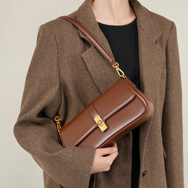 Genuine Cowhide Leather Handbag Women Elegant Shoulder Bag