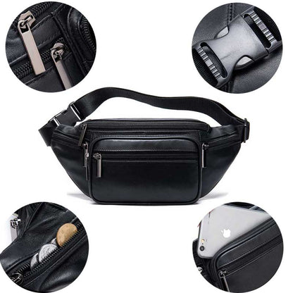 Genuine Leather Crossbody Chest Bag with Multiple Zip Compartments
