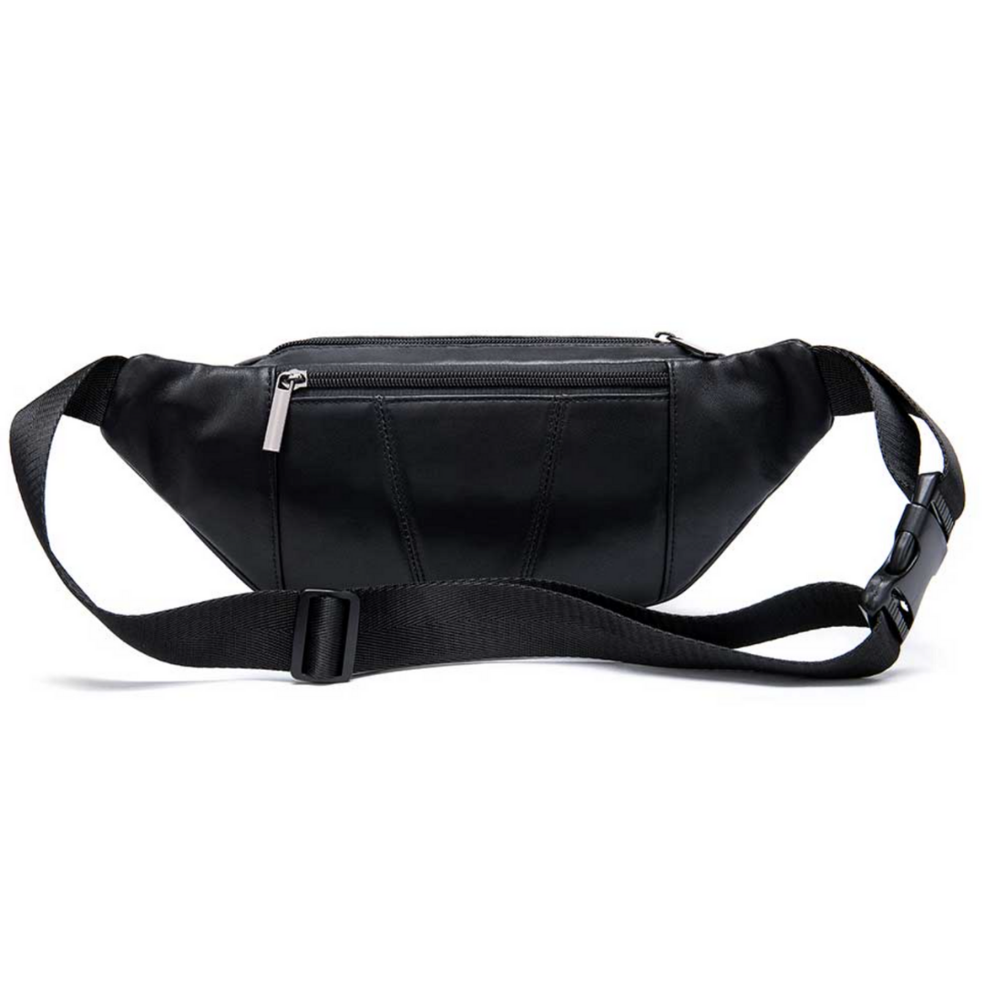 Genuine Leather Crossbody Chest Bag with Multiple Zip Compartments