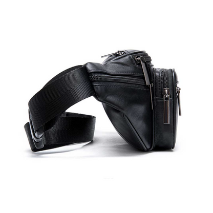 Genuine Leather Crossbody Chest Bag with Multiple Zip Compartments