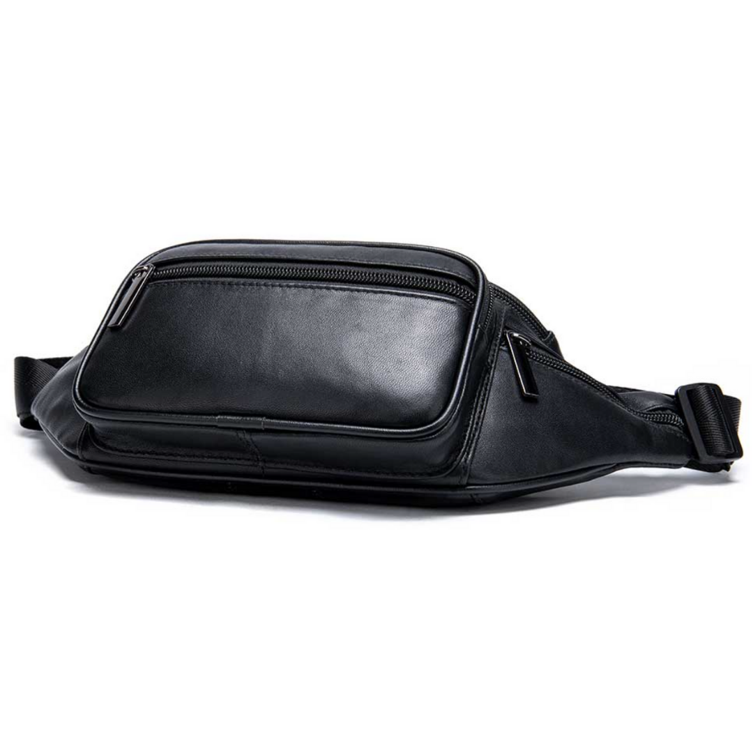 Genuine Leather Crossbody Chest Bag with Multiple Zip Compartments