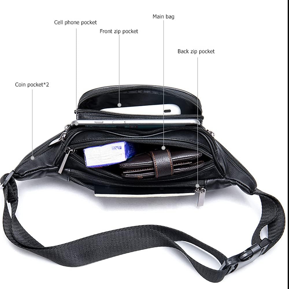 Genuine Leather Crossbody Chest Bag with Multiple Zip Compartments