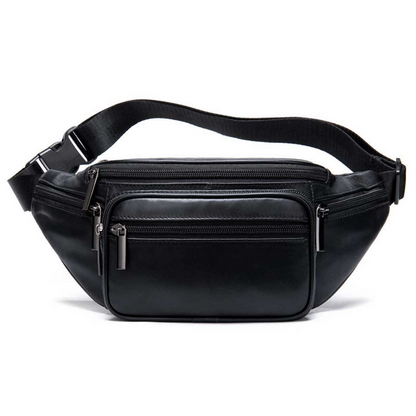 Genuine Leather Crossbody Chest Bag with Multiple Zip Compartments