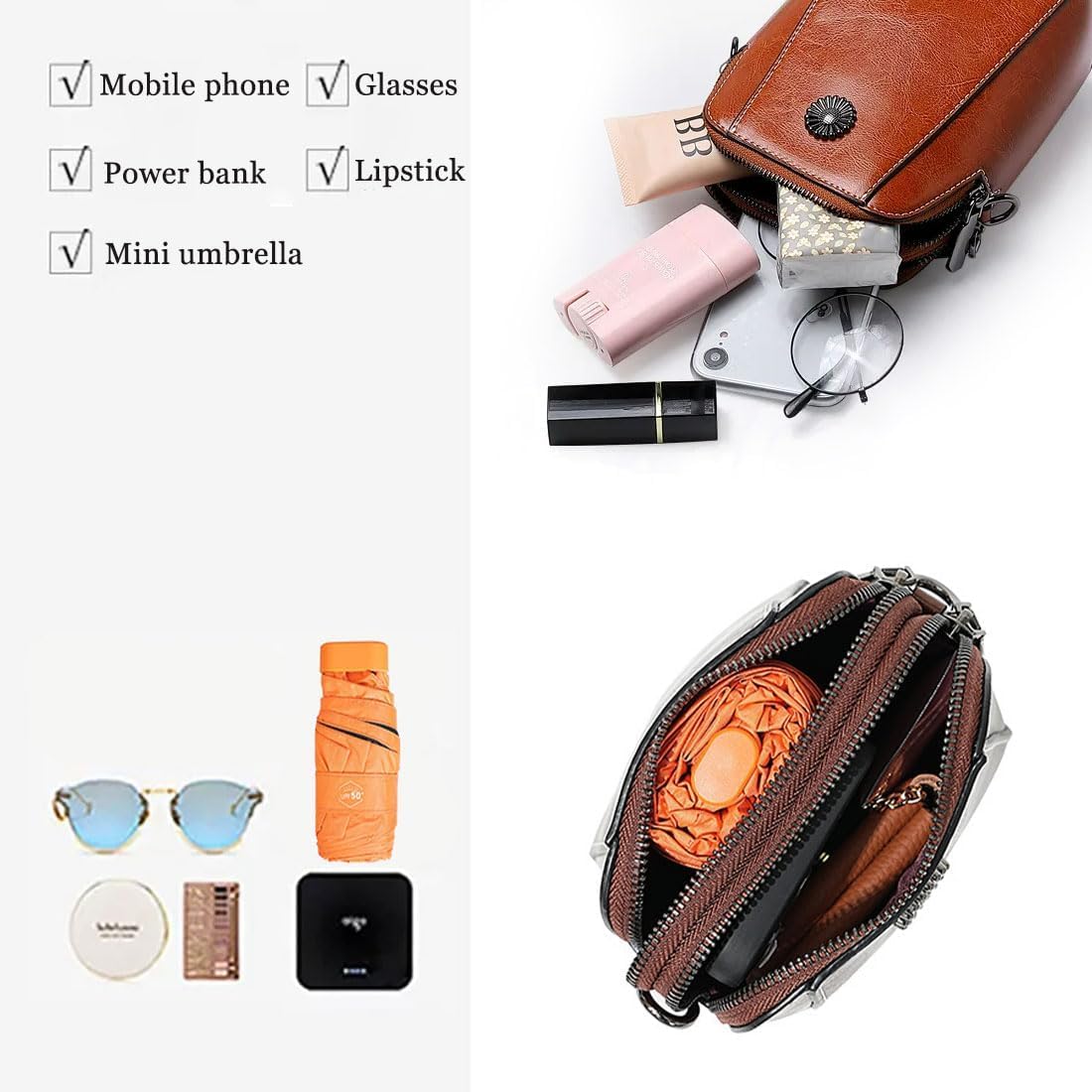 Genuine Leather Phone Crossbody Bag for Women