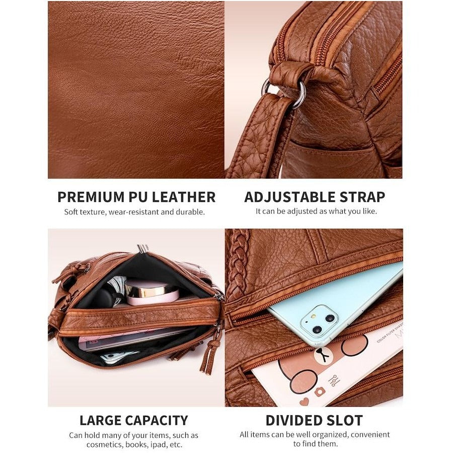 Genuine Leather Shoulder Bag Soft Crossbody Everyday Handbag