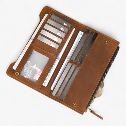 Genuine Leather Zip Wallet Long Card Holder Money Organizer