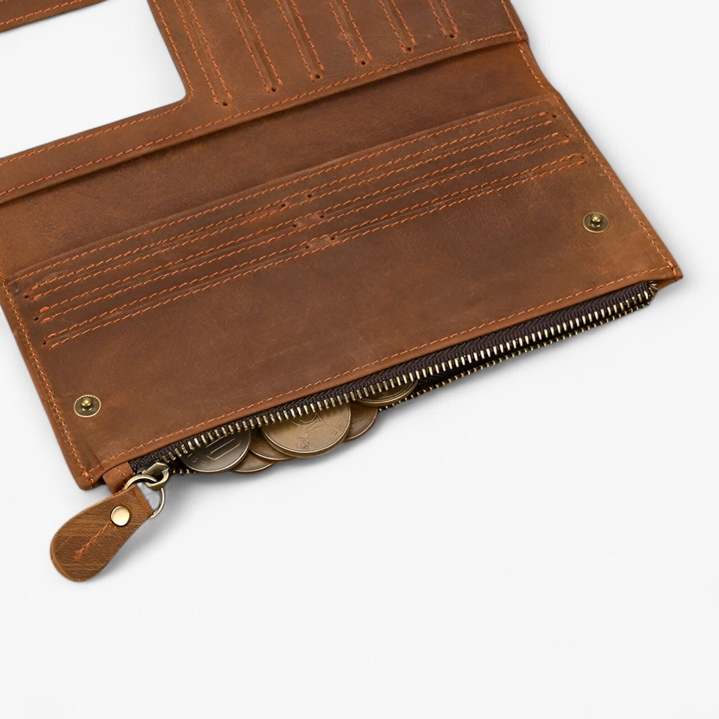 Genuine Leather Zip Wallet Long Card Holder Money Organizer