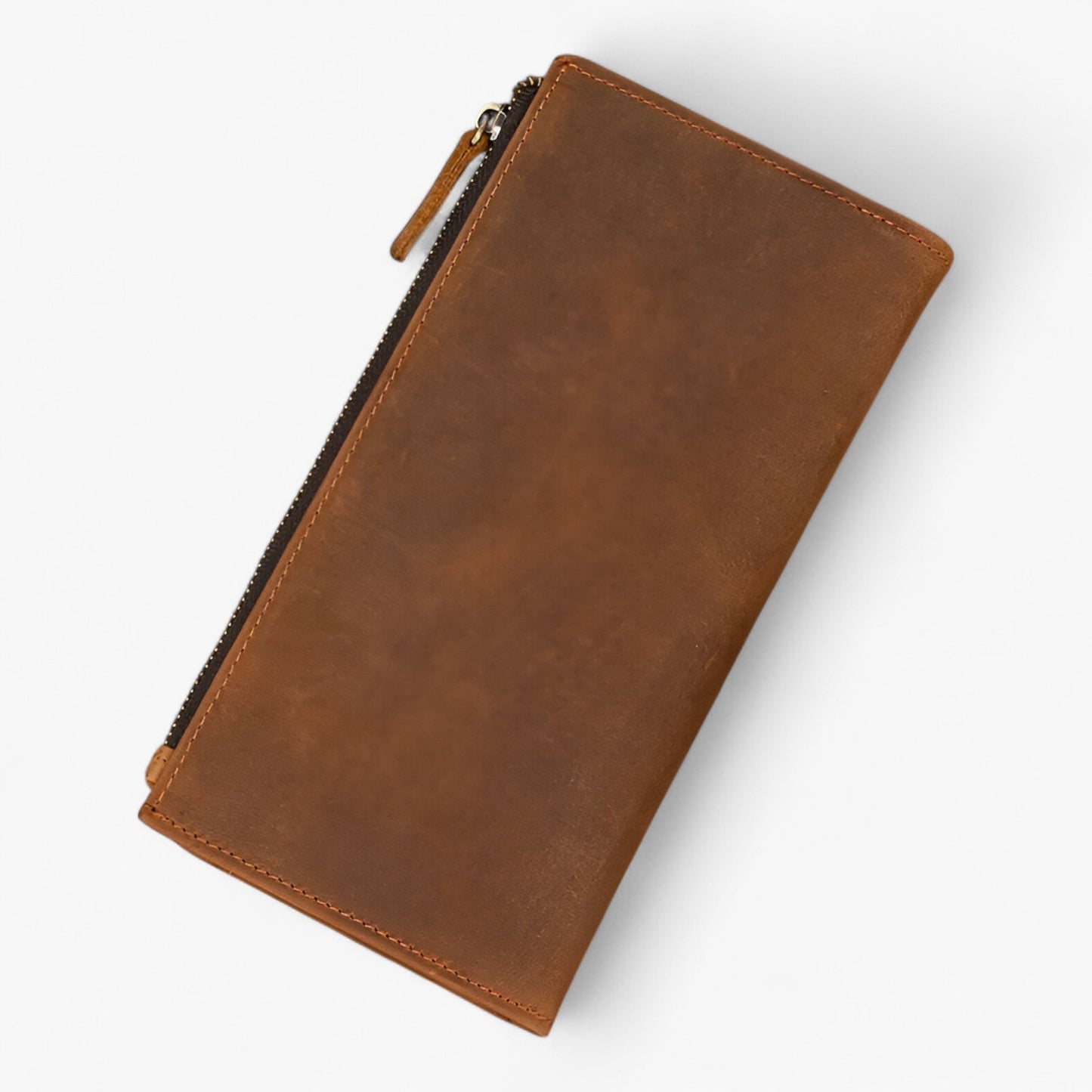Genuine Leather Zip Wallet Long Card Holder Money Organizer