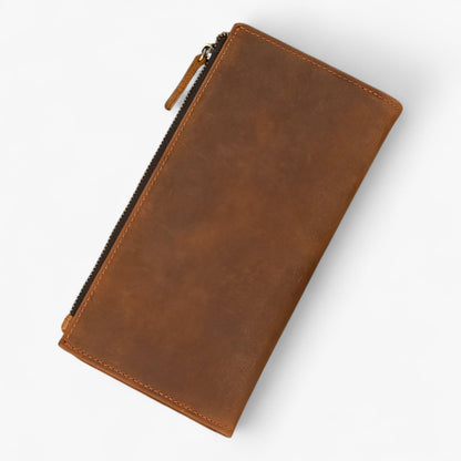 Genuine Leather Zip Wallet Long Card Holder Money Organizer