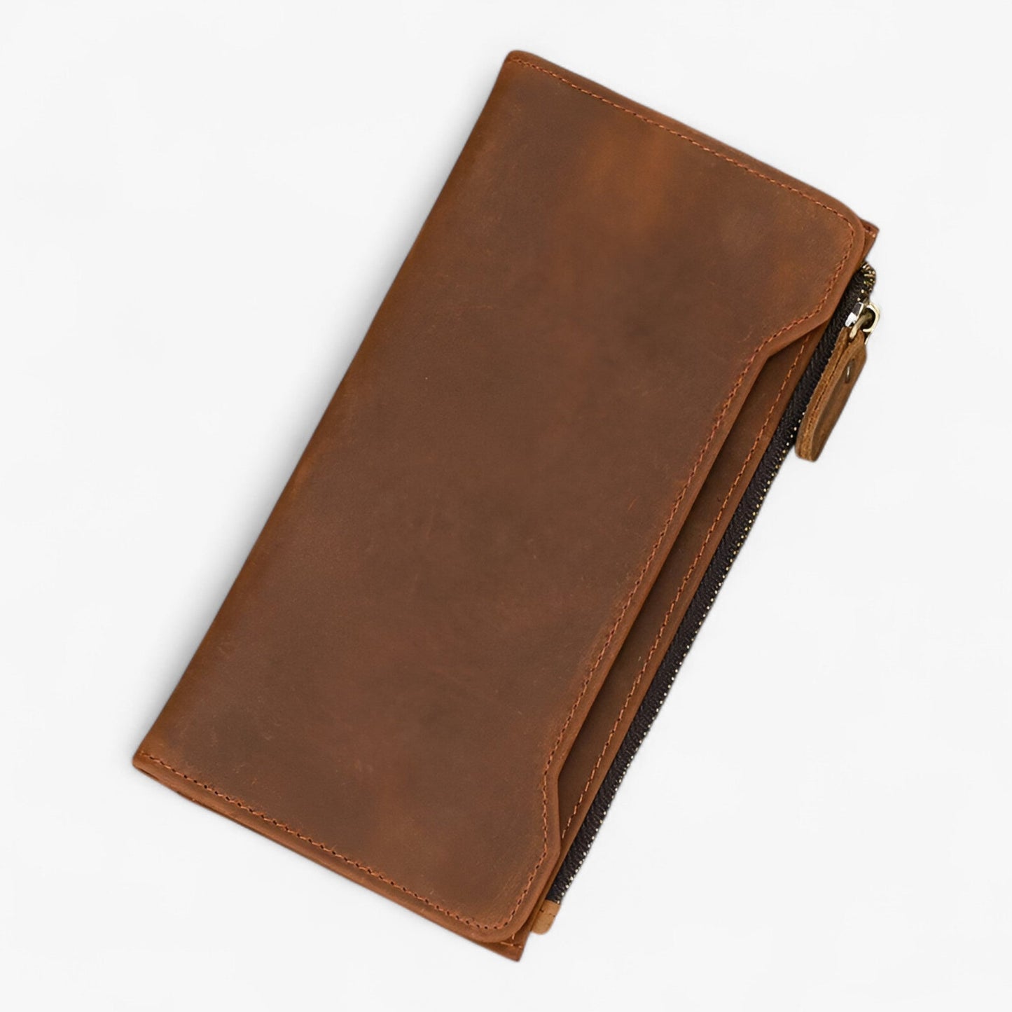 Genuine Leather Zip Wallet Long Card Holder Money Organizer