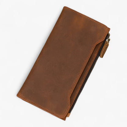 Genuine Leather Zip Wallet Long Card Holder Money Organizer