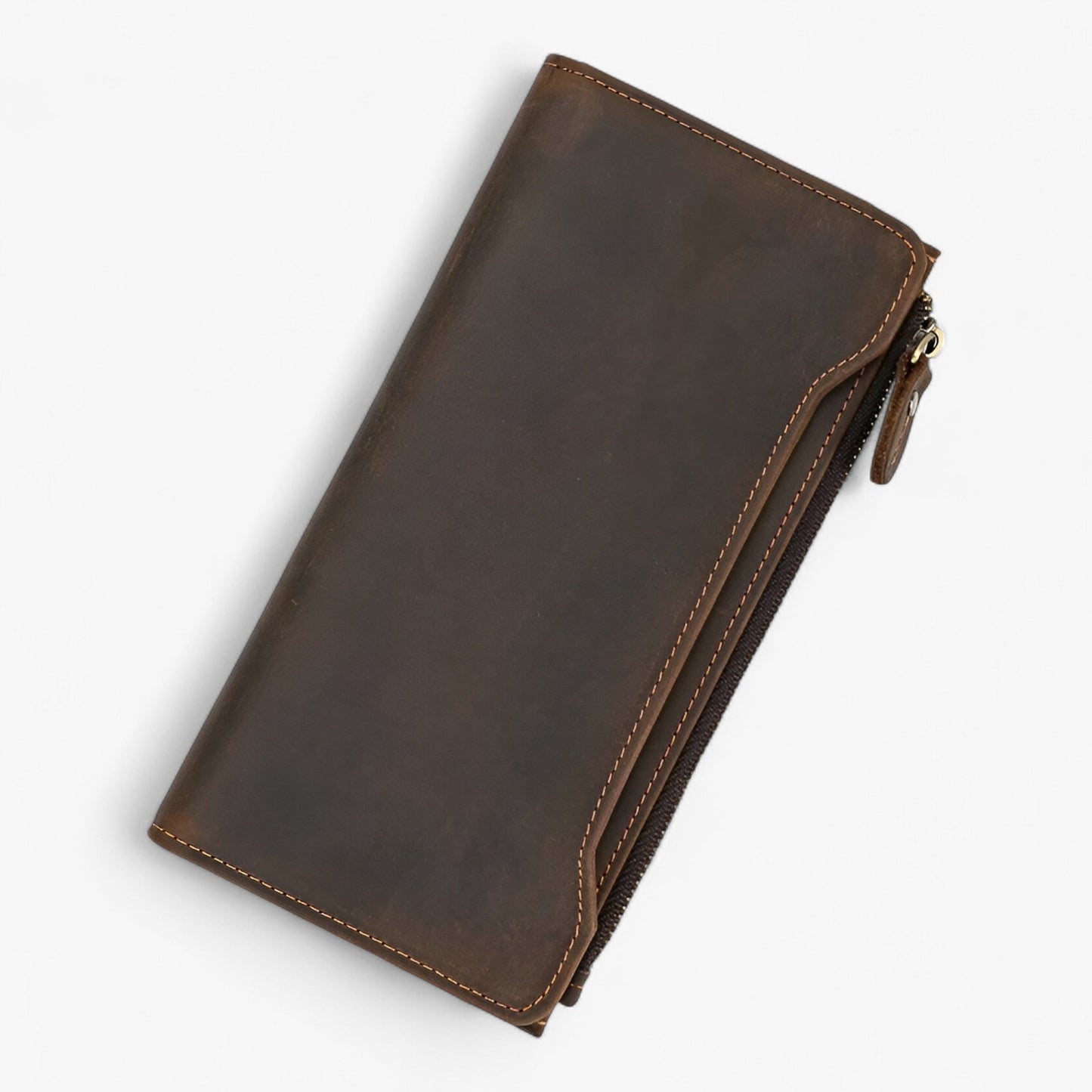 Genuine Leather Zip Wallet Long Card Holder Money Organizer