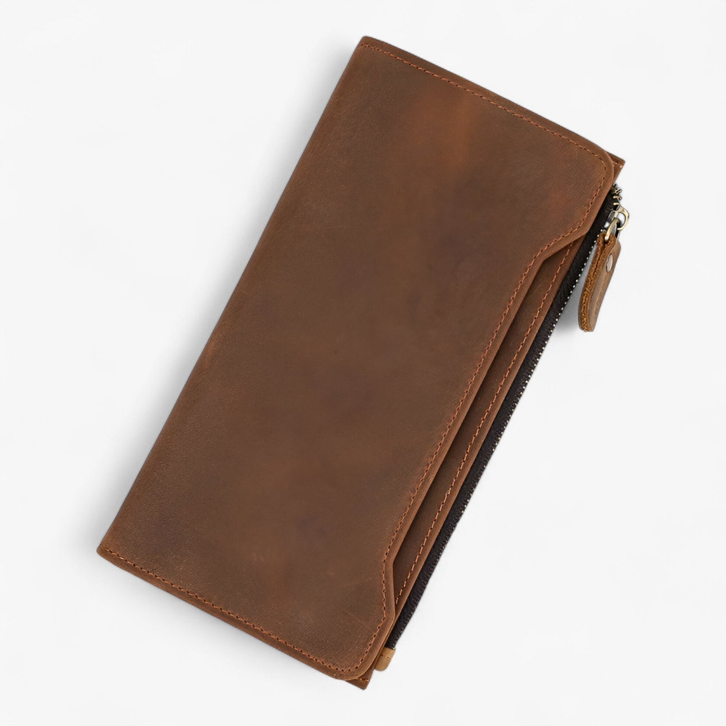 Genuine Leather Zip Wallet Long Card Holder Money Organizer