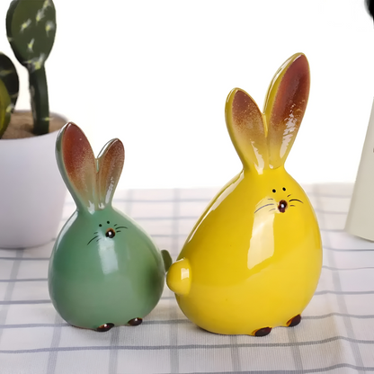 Geometric Ceramic Easter Bunny Sculpture Decorative Table Decor Set