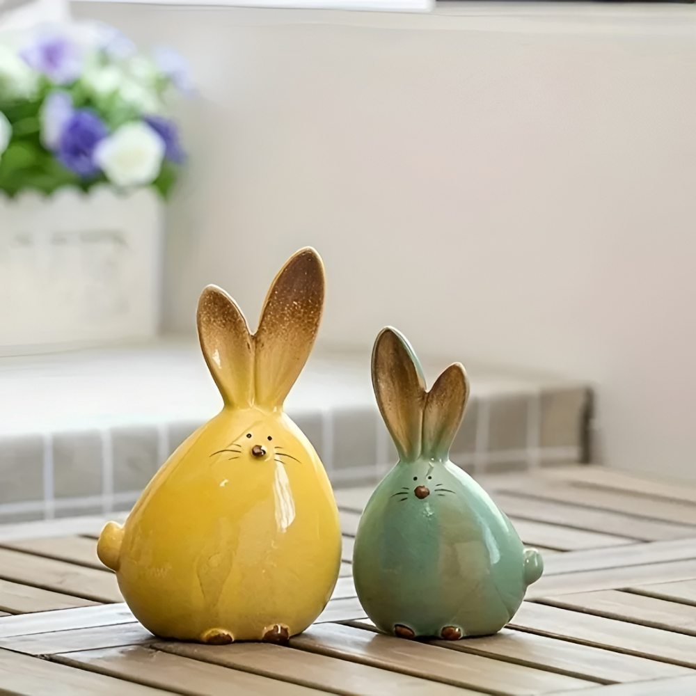 Geometric Ceramic Easter Bunny Sculpture Decorative Table Decor Set