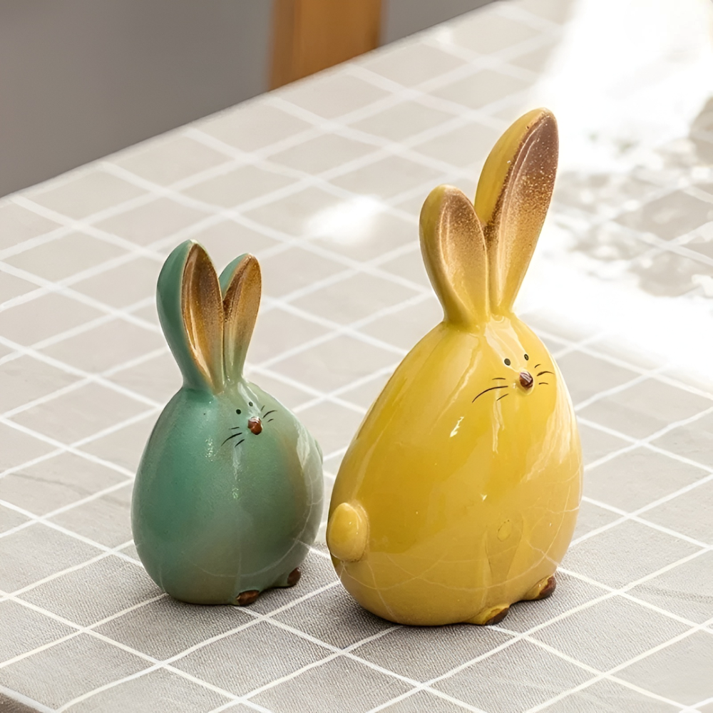 Geometric Ceramic Easter Bunny Sculpture Decorative Table Decor Set