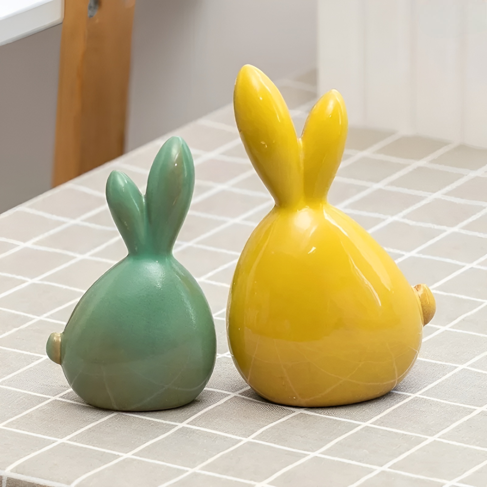 Geometric Ceramic Easter Bunny Sculpture Decorative Table Decor Set
