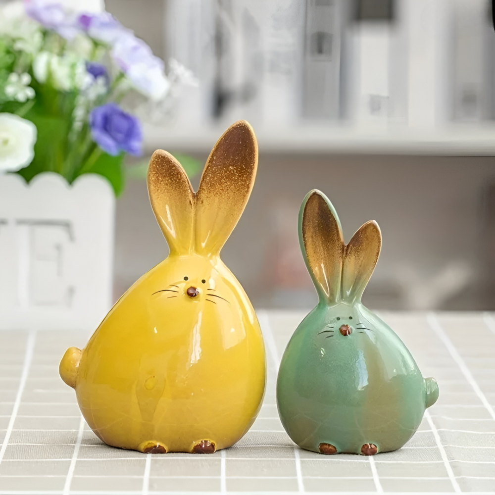 Geometric Ceramic Easter Bunny Sculpture Decorative Table Decor Set