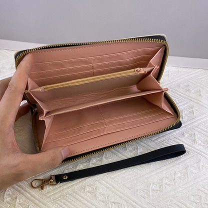 Geometric Long Wallet Large Capacity Wristlet Purse for Everyday Organization