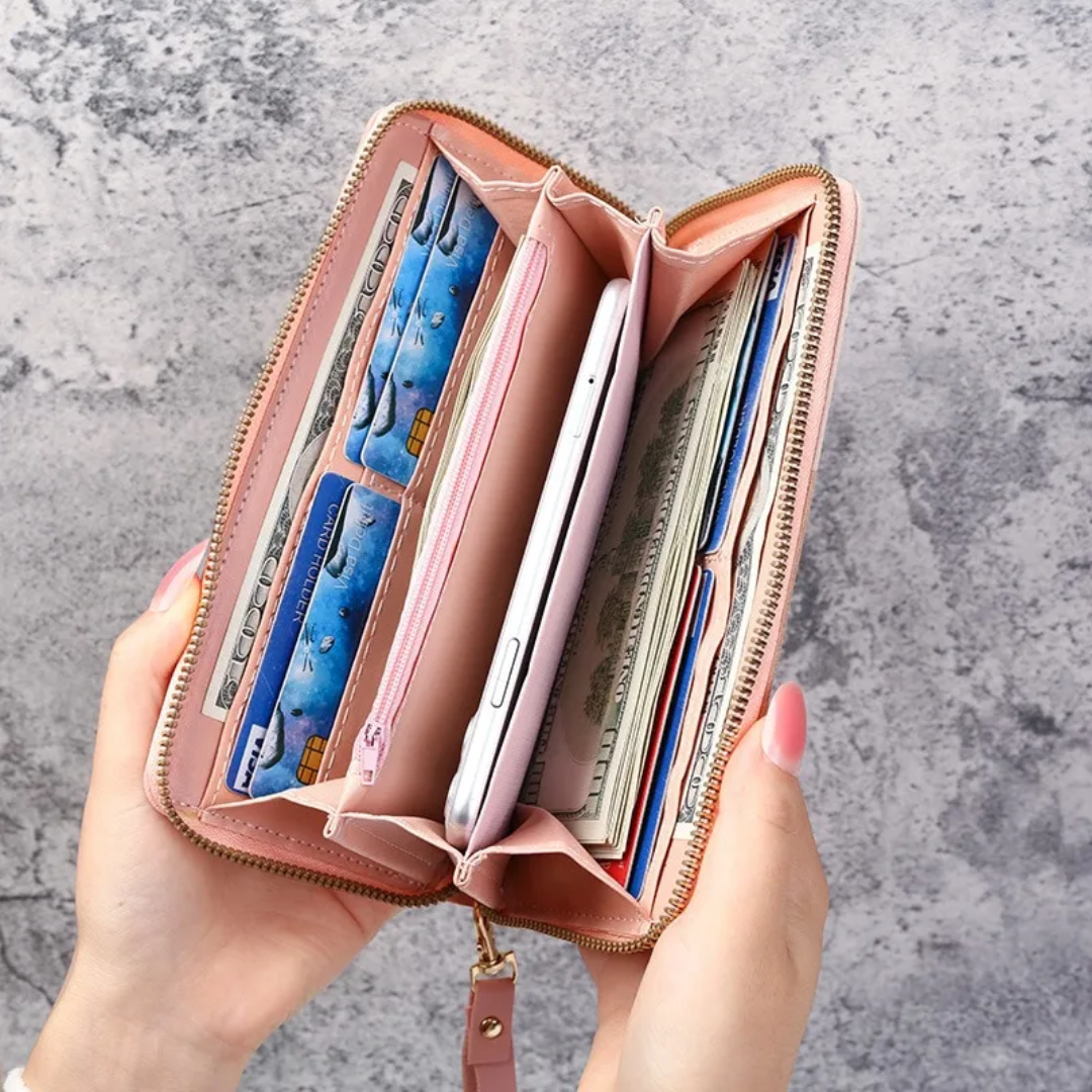 Geometric Long Wallet Large Capacity Wristlet Purse for Everyday Organization