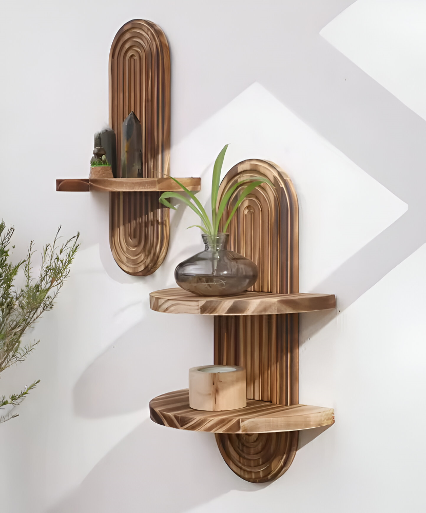 Geometric Rattan Wall Shelf Boho Floating Display Shelf