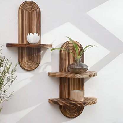 Geometric Rattan Wall Shelf Boho Floating Display Shelf