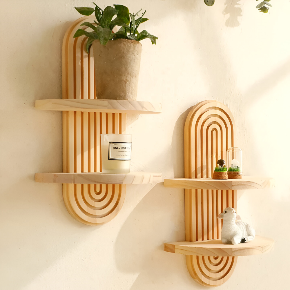 Geometric Wooden Wall Shelf Floating Display Storage Rack
