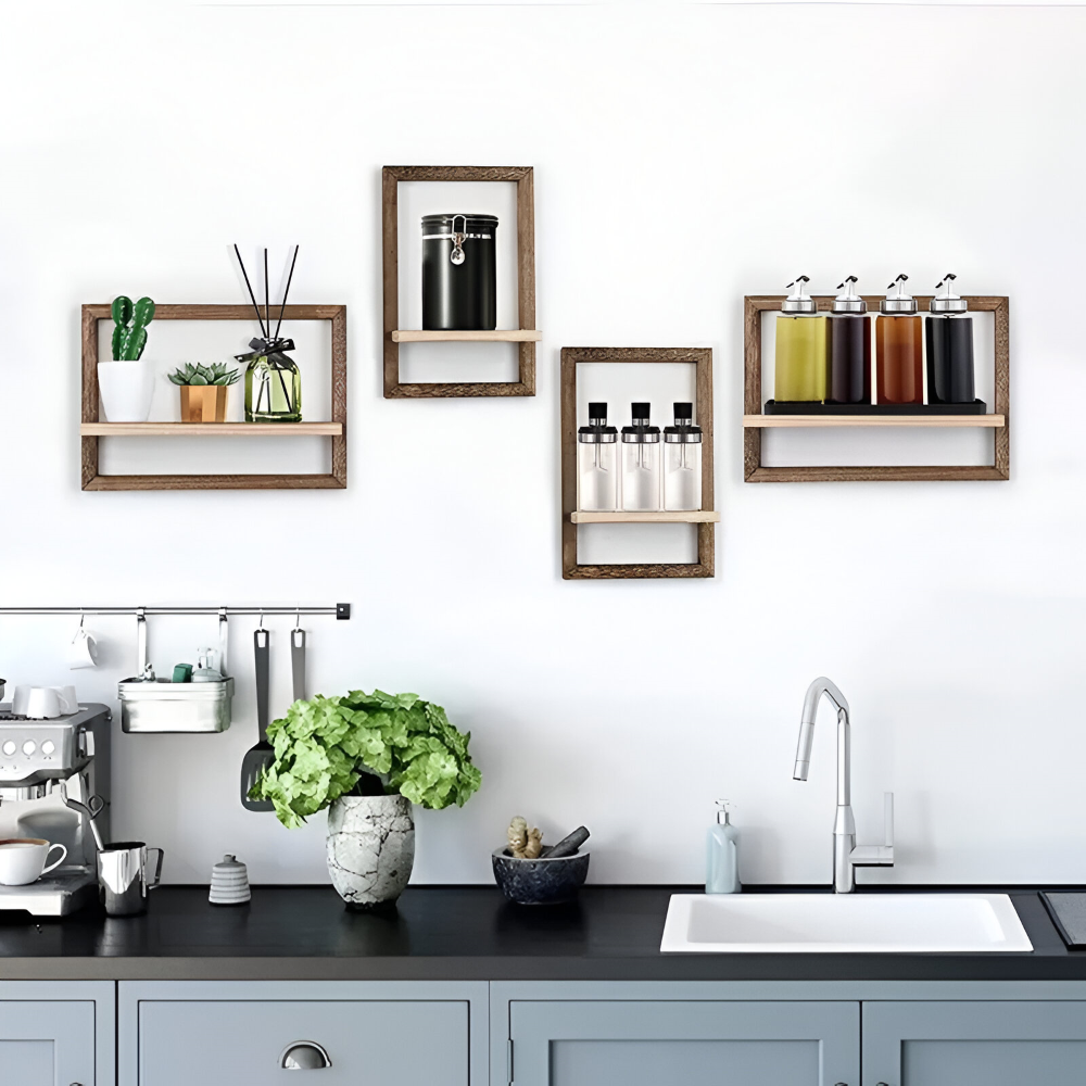 Geometric Wooden Wall Shelf Floating Storage Display Rack