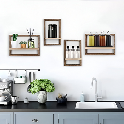 Geometric Wooden Wall Shelf Floating Storage Display Rack
