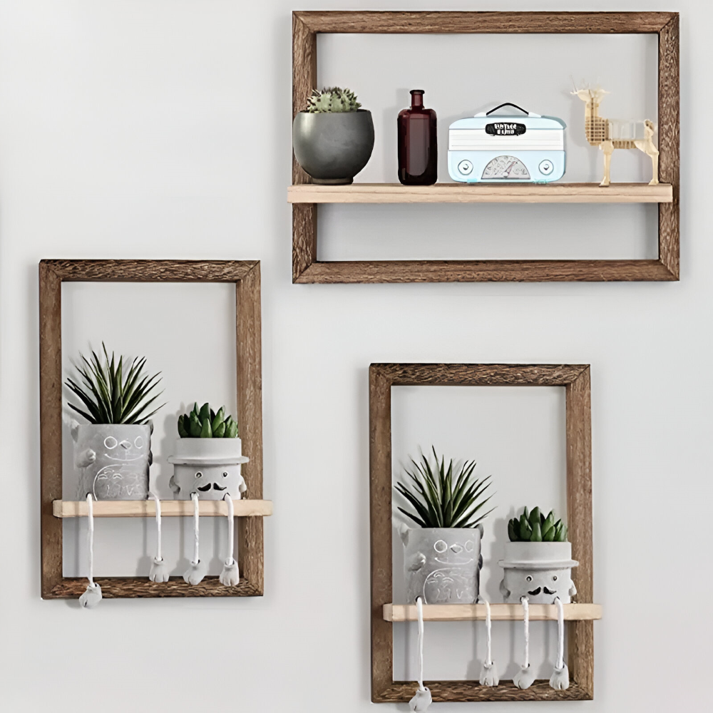 Geometric Wooden Wall Shelf Floating Storage Display Rack