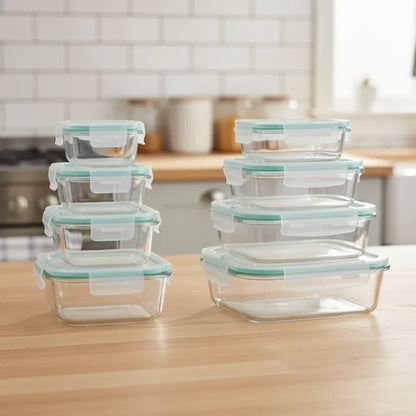 Glazen bakjes voor maaltijdvoorbereiding met luchtdichte deksels, set voor voedselopslag