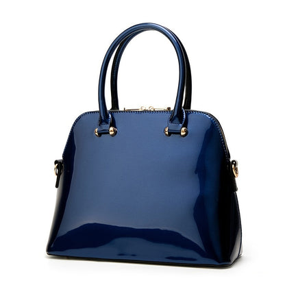 Glossy Zip Handbag Women Elegant Shoulder Tote