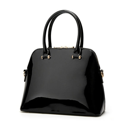 Glossy Zip Handbag Women Elegant Shoulder Tote